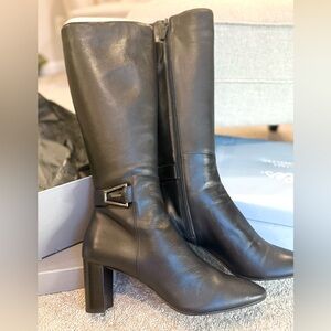 Aquatalia Luxury Italian Leather Knee High Boots Black Rare Size 12 $695 Retail